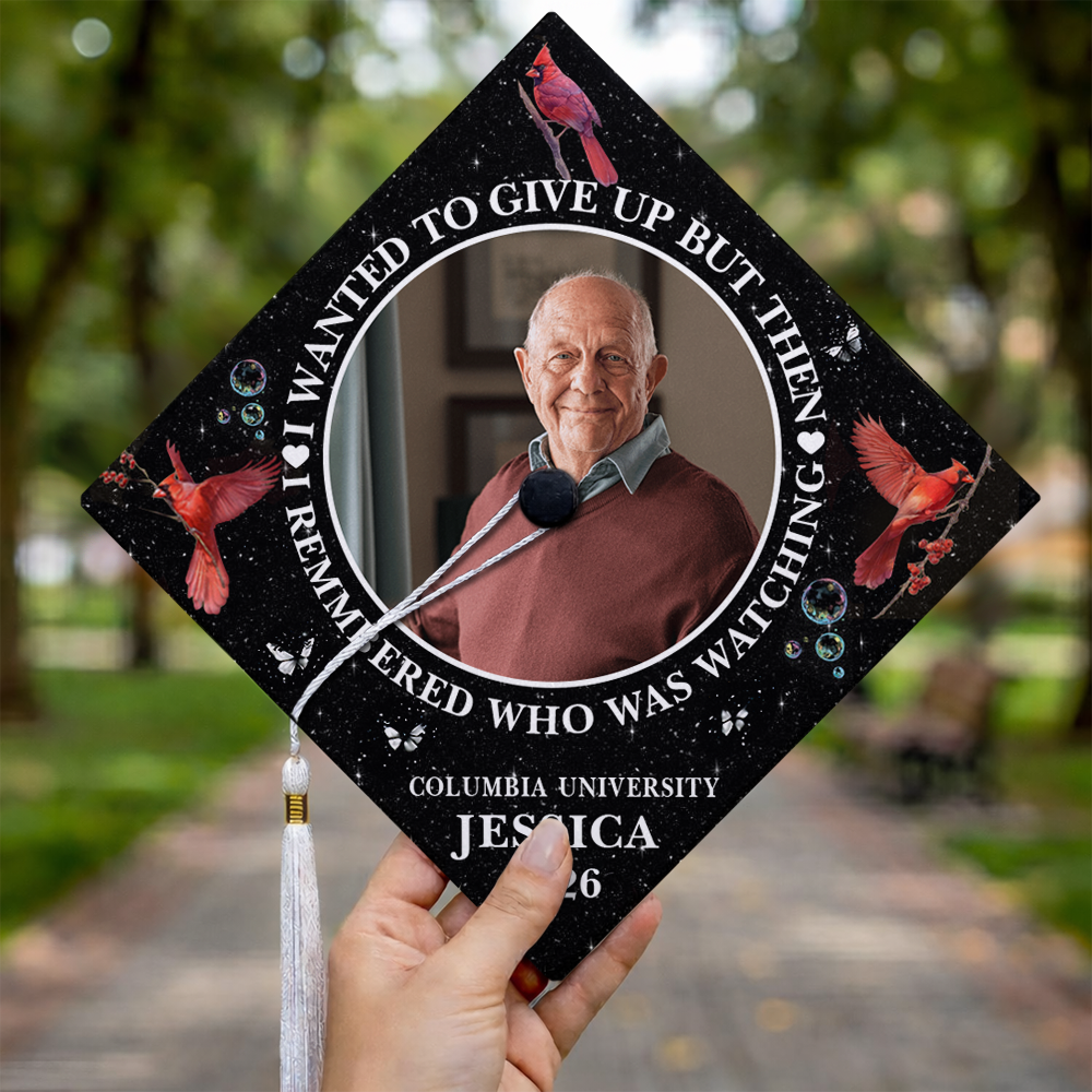 I Remembered Who Was Watching Personalized Memorial Photo Graduation Cap Topper CH07 910934