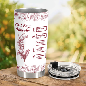 God Says I Am Name Letter In Bible Toile De Jouy Style - Personalized Fat Tumbler CH07 896824