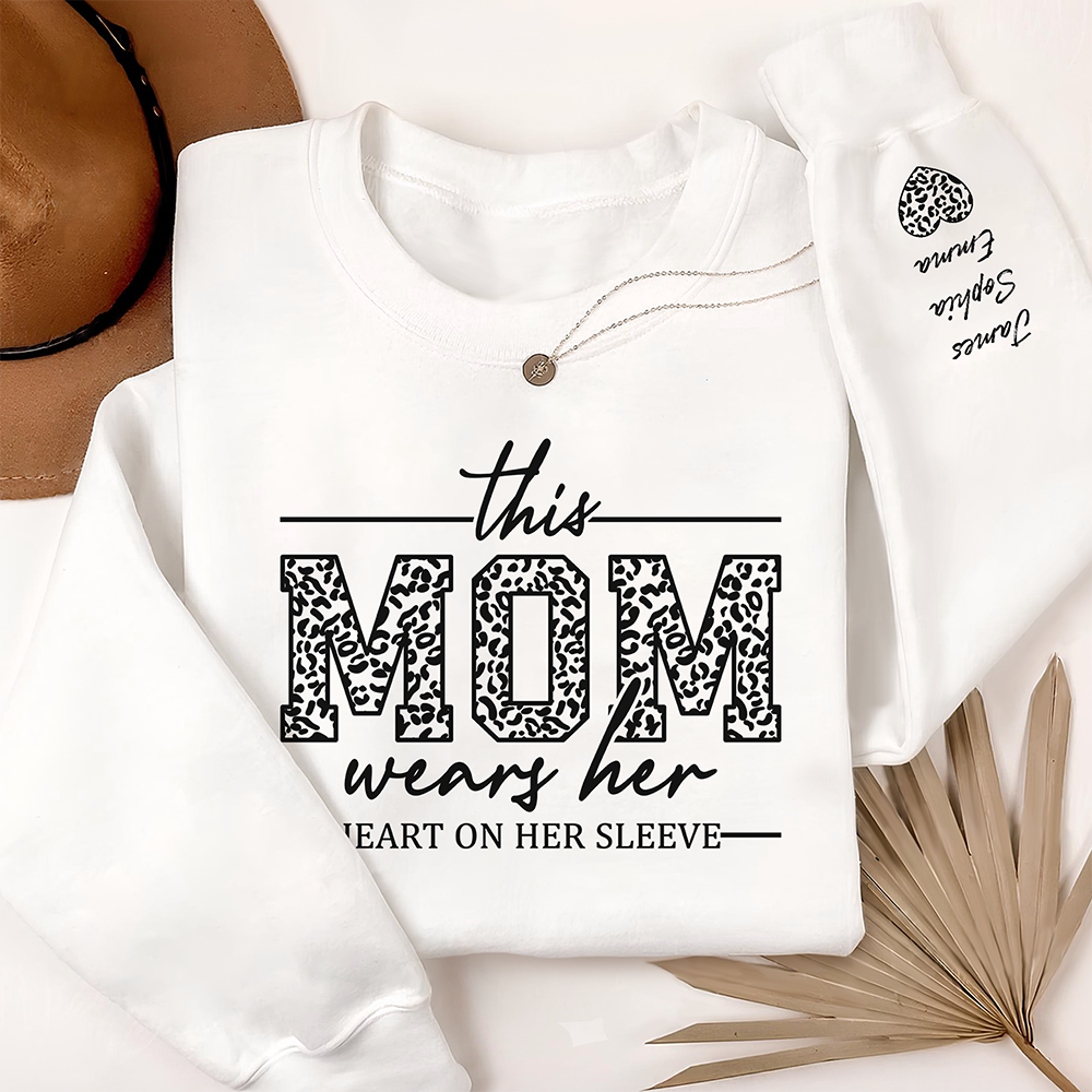 Personalized This Mom Wears Her Heart On Her Sleeve Printed Sweatshirt LM32 899095