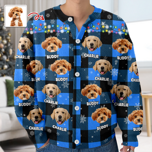 Custom Dog Photo Name Christmas Light Snow Cardigan CH07 899596