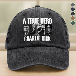 A True Hero Charlie Kirk Rest In Peace Washed Denim Baseball Cap HO82 65770