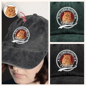 Custom Photo Human Belongs To Cat Washed Denim Baseball Cap HA75 897230