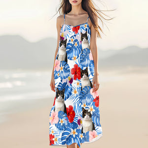 Custom Photo Cat Women's V-Neck Cami Maxi Dress HO82 893618