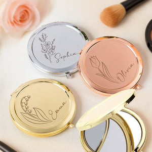 Custom Name Bridesmaids Flower Engraved Pocket Makeup Mirror LM32 893891