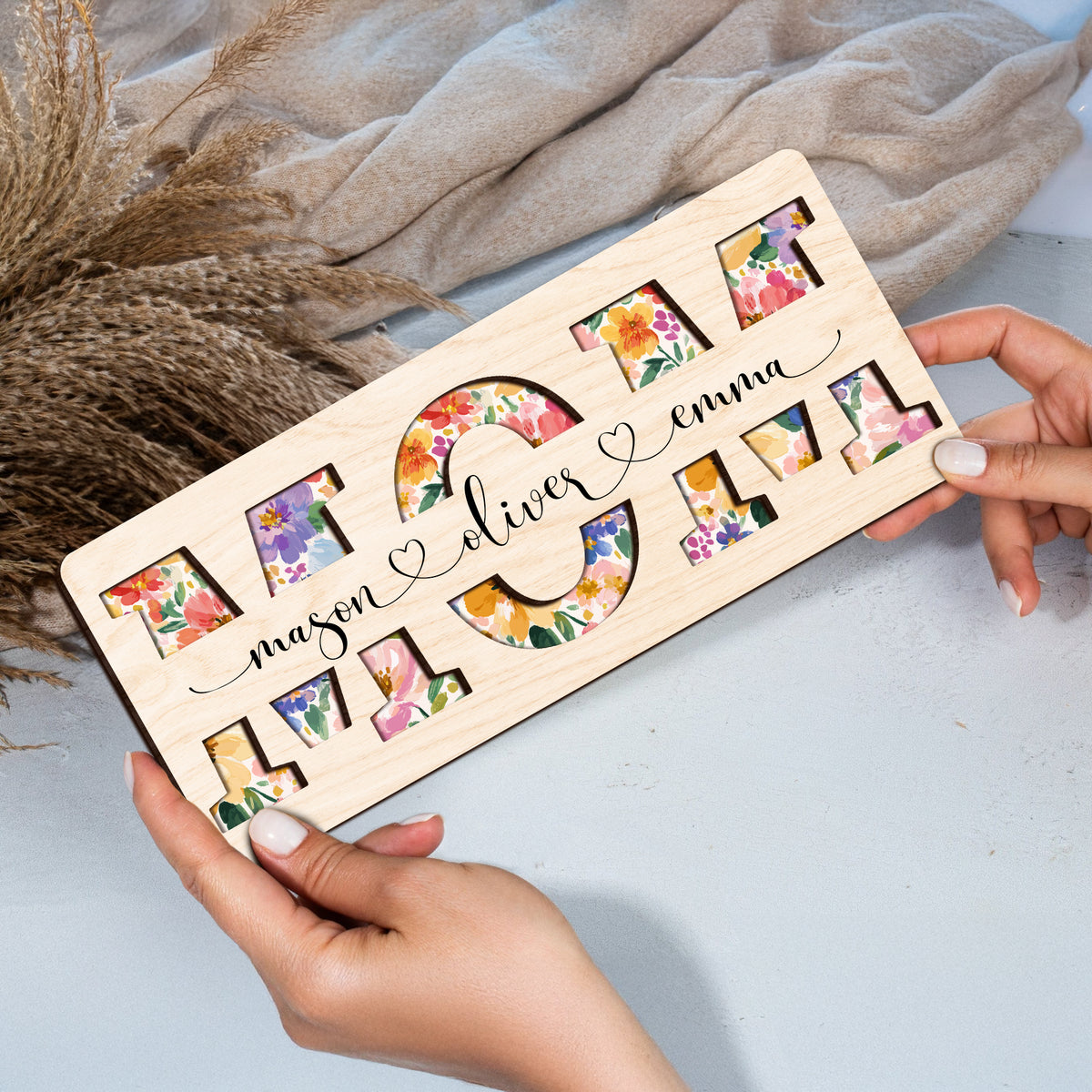 Personalized Name Flowers Mom Wooden Sign - Gift For Her, For Mom, Grandma LM32 899185