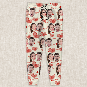 Custom Couple Photo With Heart Pattern Sweatpants HA75 892638