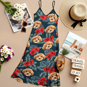 Custom Dog Photo Tropical Women's V-Neck Cami Maxi Dress HA75 892234