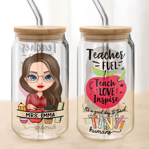 Personalized Teach Love Inspire Glass Can With Lid Gift For Teacher HA75 892630