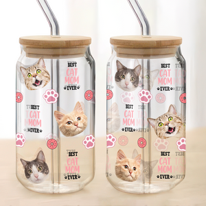 Custom Dog Cat Photo Best Dog Cat Mom Ever Personalized Glass Can CH07 895420