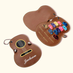 Personalized Guitar-Shaped PU Leather Guitar Picks Storage Case And Key Ring Gift for Guitar Player HA75 898500