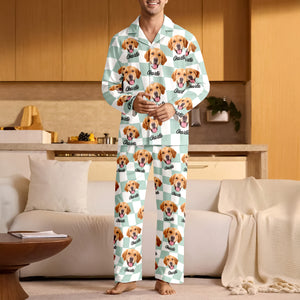 Custom Dog Cat Face Gingham Pattern Pajamas For Dog Cat Lovers LM32 897259