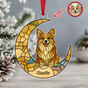 Custom Dog Photo Glass Effect Dog On The Moon Acrylic Ornament LM32 895417