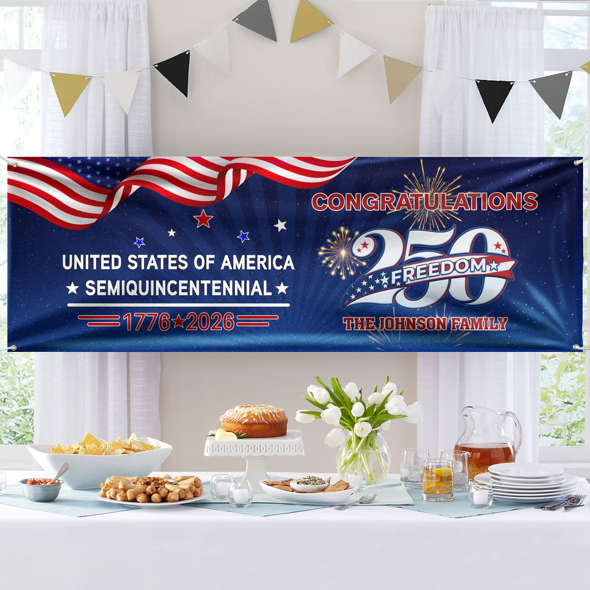 Custom Name USA 250 Freedom Banner – 1776–2026 Semiquincentennial Patriotic Party Decoration HO82 902208