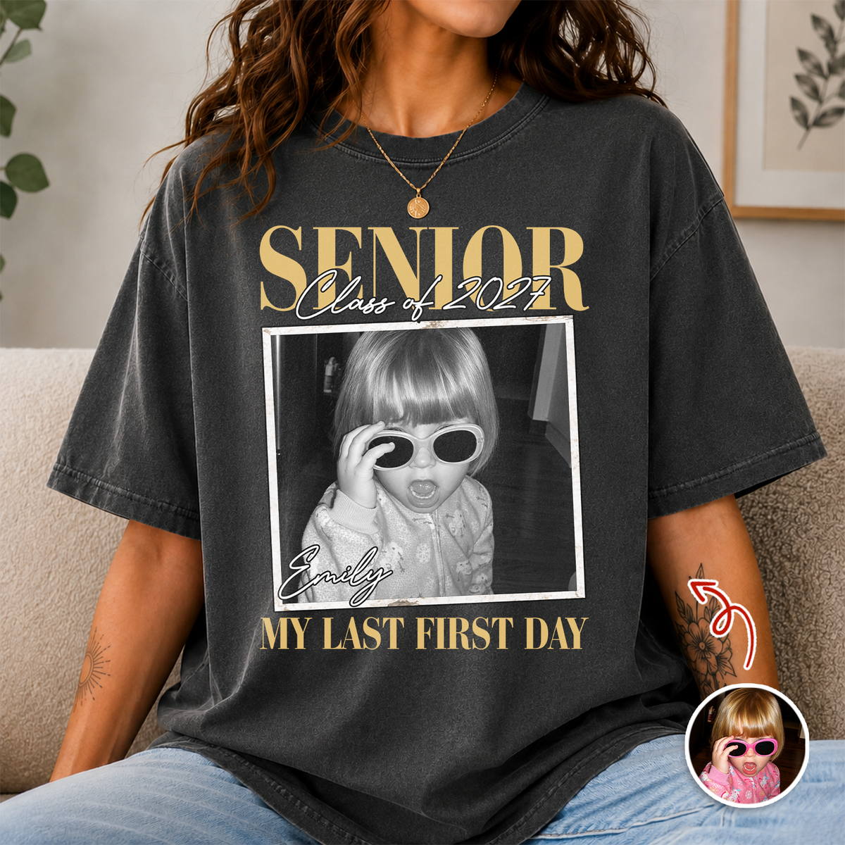 Custom Vintage Photo And Year Officially A Senior - My Last First Day Comfort Shirt CH07 180284