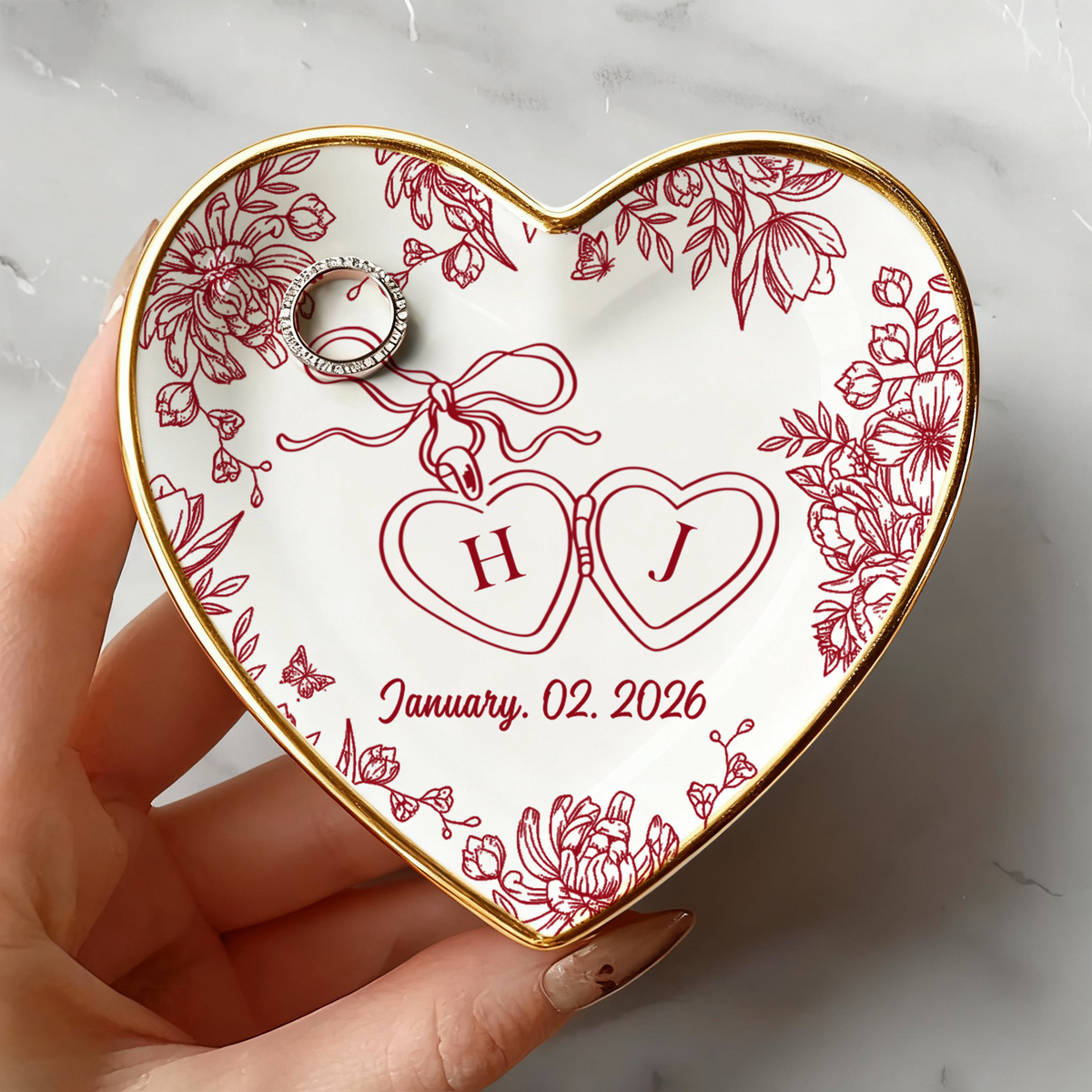 Personalized Toile De Jouy Locked Ring Dish Gift for Bride, Engagement Gift, Anniversary LM32 899251