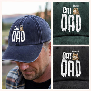 Custom Pet Photo Sleeping On Dad Washed Denim Baseball Cap For Dog And Cat Lovers LM32 895065