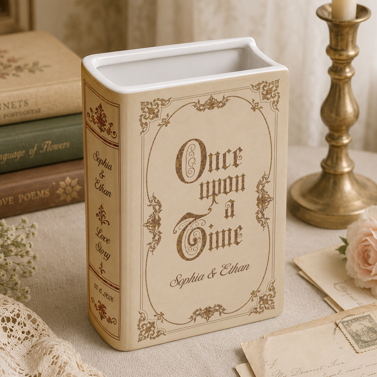 Personalized Vintage Once Upon A Time Wedding Ceramic Book Vase Wedding Gift CH07 180404