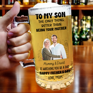 Custom Photo My Son Is My Pride And Joy Print Glass Beer Mug Father's Day Gift For Son HA75 892208