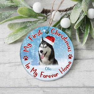 Custom Dog Photo My First Christmas In My Forever Home Christmas Ceramic Ornament CH07 896586