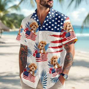 Custom Dog Cat Photo American Flag Hawaiian Shirt 4th of July Gift CH07 896110