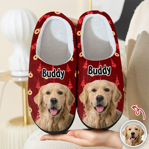 Custom Cute Dog Photo American Flag Christmas Pattern Slippers For Dog Lovers LM32 893881
