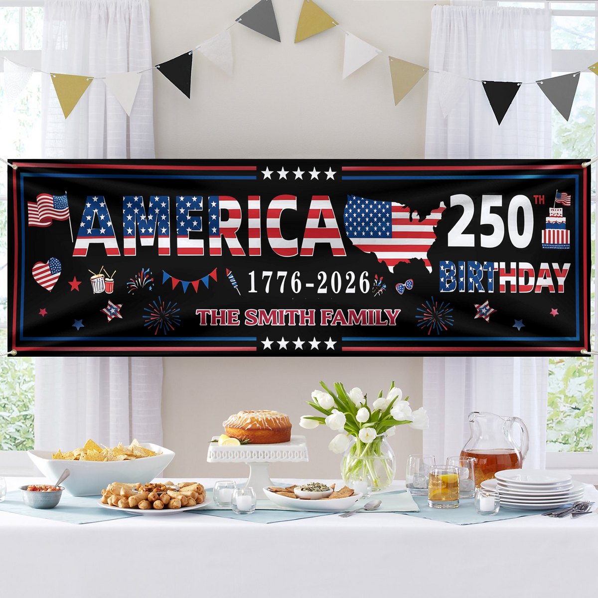 Personalized Family Name 250 Anniversary USA Banner HA75 920900