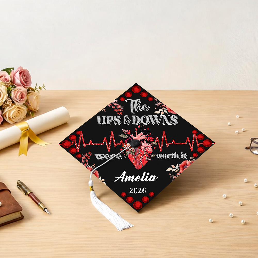 Personalized The Up & Down Were Worth It Nurse Graduation Cap Topper LM32 899275