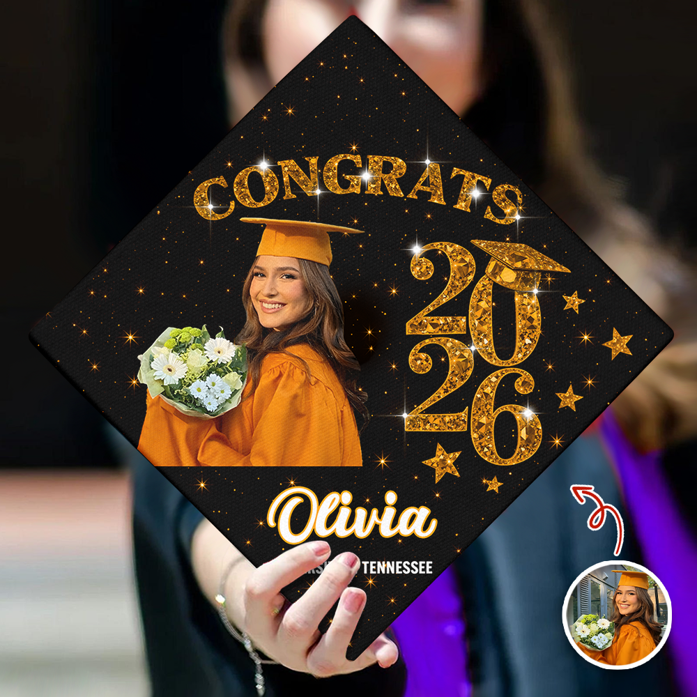 Custom Photo Congrats Graduate Class Of 2026 Glitter Cap Topper HO82 901878
