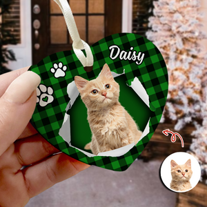 Custom Photo Cat Christmas Heart Shaped Ceramic Ornament HA75 897458