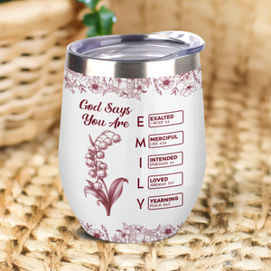 God Says I Am Name Letter In Bible Toile De Jouy Style - Personalized Wine Tumbler CH07 896826