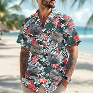 Custom Photo Funny Face Cat Family Hawaii Shirt Summer Gift HA75 892254