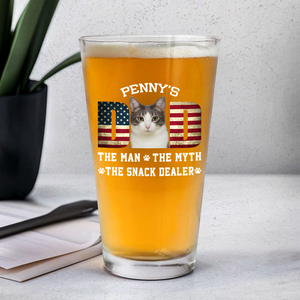 Custom Photo Cat Dad The Man The Myth American Flag Dad Beer Glass HA75 892404