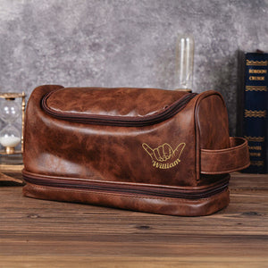 Personalized Golf Engraved Men's Leather Toiletry Bag Gift for Golfer HA75 898586