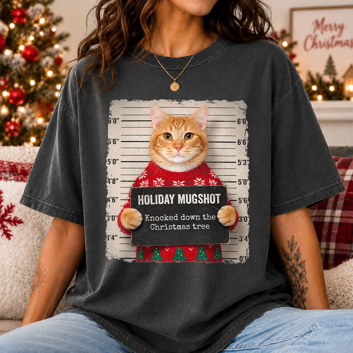 Custom Photo Cat Mugshot Funny Holiday Comfort Shirt For Cat Lover HA75 919590