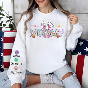 Easter Bunny Coquette Bow Gift For Family Custom Grandma And Kids Name on Sleeves Sweatshirt CH07 895352