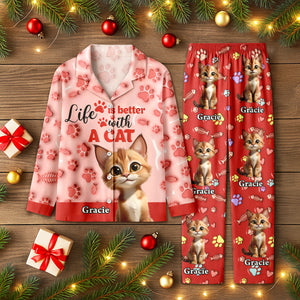 Custom Cat Name Life Is Better With Cats 3D Effect Pajamas LM32 895933