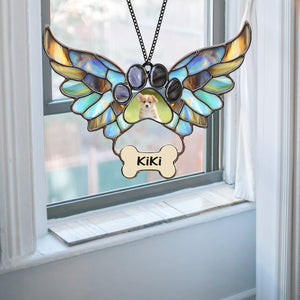 Custom Photo Pet Memorial With Angel Wings and Paw Print Suncatcher TH10 898115