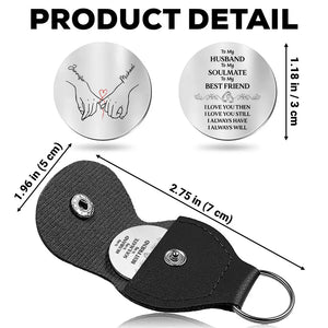 Personalized Photo Pocket Hug Keychain for Husband, Soulmate Gift, Custom Metal Keepsake with Leather Holder 100114