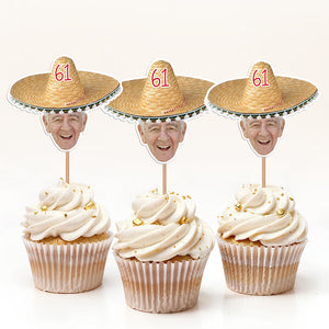 Custom Photo Mexican Fiesta Sombrero Maracas Birthday Decoration Party Cupcake Toppers HA75 892110
