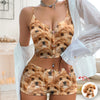 Custom Cute Dog Cat Face Appliques Notched Neckline Lingerie Set LM32 893961