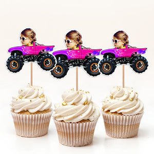 Custom Kid Face Riding Monster Truck Decoration Cupcake Toppers HA75 892008