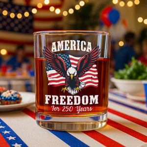 America 250 Years of Freedom Patriotic Eagle Flag Whiskey Glass HA75 897342