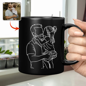 Custom Photo Dad With Kid Drawing Style Black Mug Gift For Birthday, For Dad HO82 894204