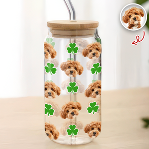 Custom Photo With Shamrock Leaf Glass Can With Lid TH10 898055