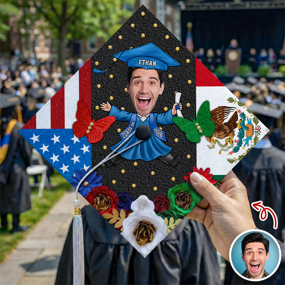 Custom Funny Face Class Of 2026 Country Flag Graduation Cap Topper TH10 169203