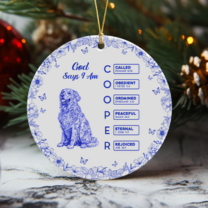 God says I Am Personalized Dog Breeds Chinoiserie Toile De Jouy Style Ceramic Ornament CH07 899242