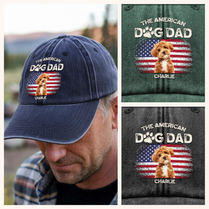 Custom Photo The American Dog Dad Dog Mom Washed Denim Baseball Cap TH10 894115