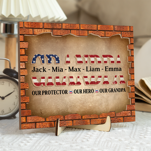 Personalized Gift For Dad American Flag and Red Brick 2-Layered Wooden Plaque With Stand LM32 893631