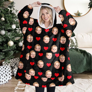 Custom Photo Face And Heart Icon Hoodie Blanket HA75 898286