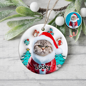 Custom Photo Cat I Am Santa 3D Inflated Effect Ceramic Ornament Personalized Gift For Cat Lovers HO82 894710